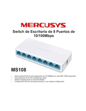 Switch Mercusys MS108 8 Puertos Fast Ethernet 10/100Mbps