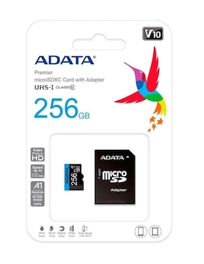 Memoria Micro SDXC 256GB Adata V10 Clase 10 A1 Juegos Full HD AUSDX256GUICL10A1-RA1
