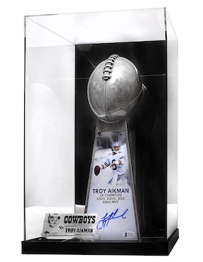 Autógrafo Troy Aikman Vaqueros De Dallas Logos Rockers Autographs Trofeo Plata