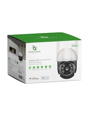 Cámara individual de seguridad Rocket House alámbrica HD 360° con capacidad para grabar para interior y exterior