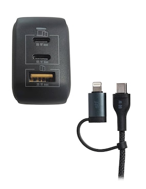 Cargador pared STF de 65 W USB + USB tipo C Gan 65W Carga Rápida 1.8m