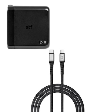 Cargador pared STF de 65 W USB + USB tipo C Carga Ultra Rápida Gan Trenzado