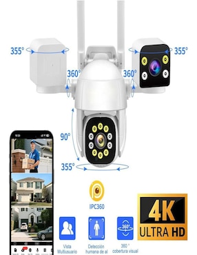 Cámara wi-fi de seguridad Belug alámbrica 4K/UHD 360 con capacidad de grabar para exterior