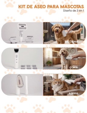 Kit de aseo y aspiradora para mascota Poli Pets de 300 W