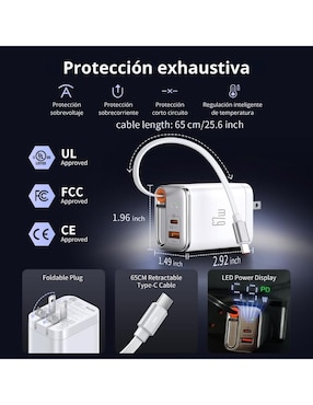 Cargador pared Mcdodo de 67 w usb + usb tipo c GaN 3 en 1