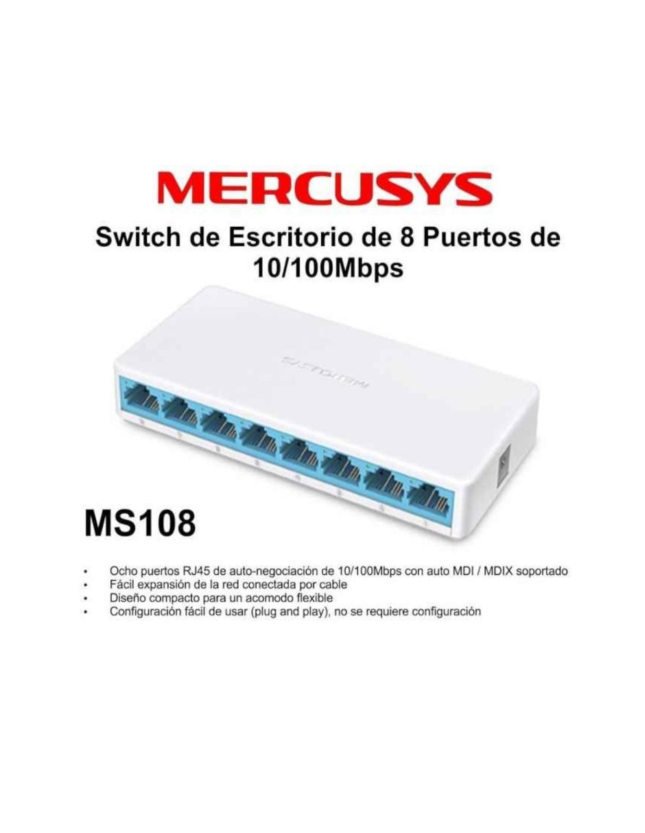 Switch MS108 8 Puertos Fast Ethernet 10/100Mbps 6