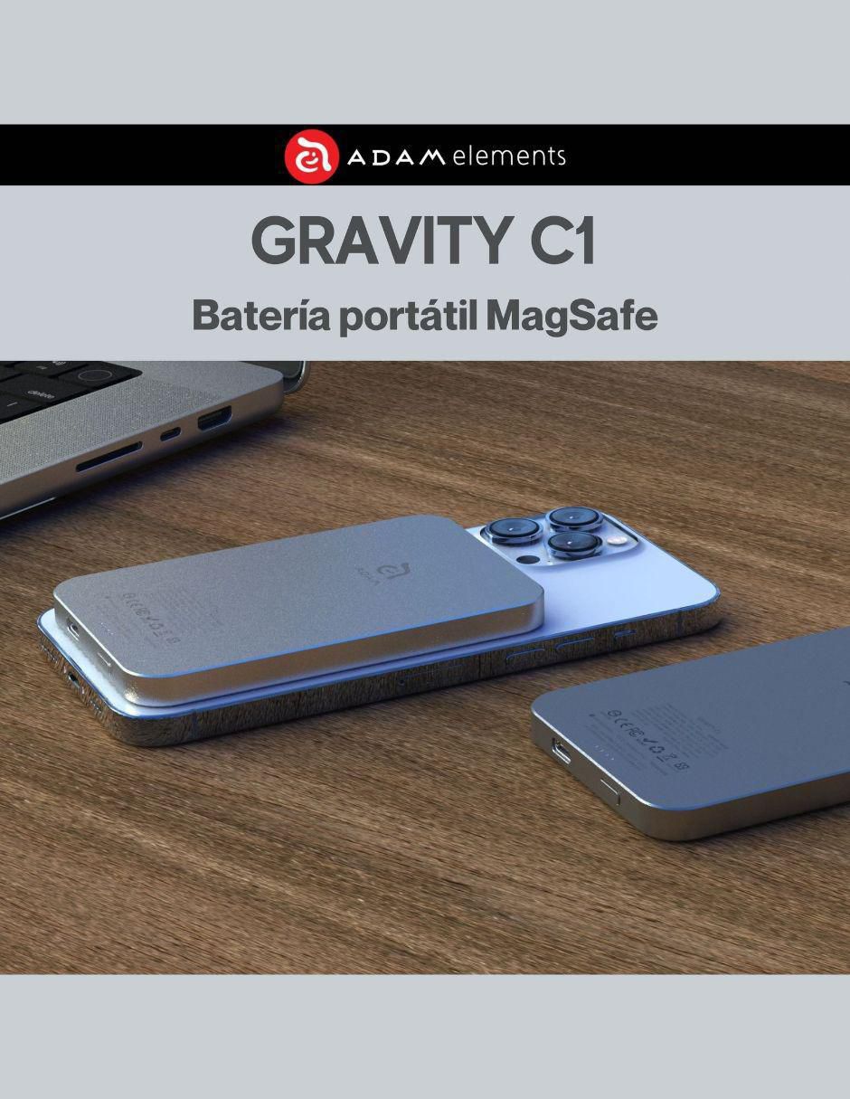 Batería portátil magnética 5,000mAh - Adam Elements GRAVITY C1 - Gris
