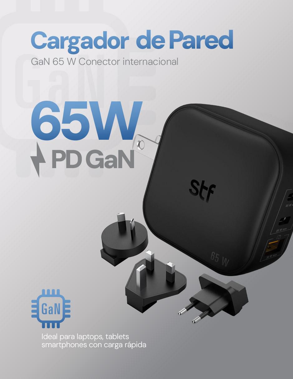 Cargador pared de 65 W USB tipo C GaN 10