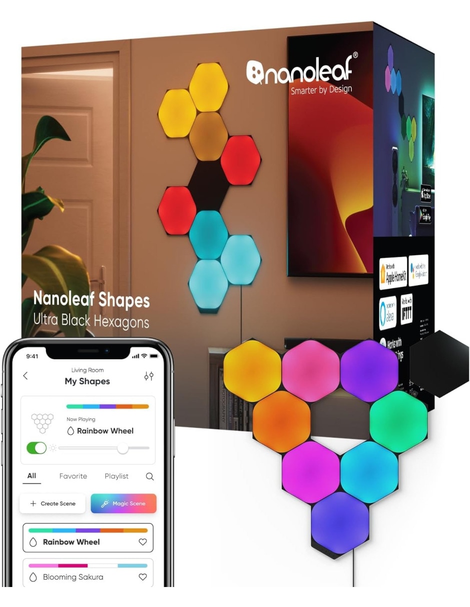 Set de paneles LED smart Shapes Hexagonos 9 piezas NL42-0103HX-9PK