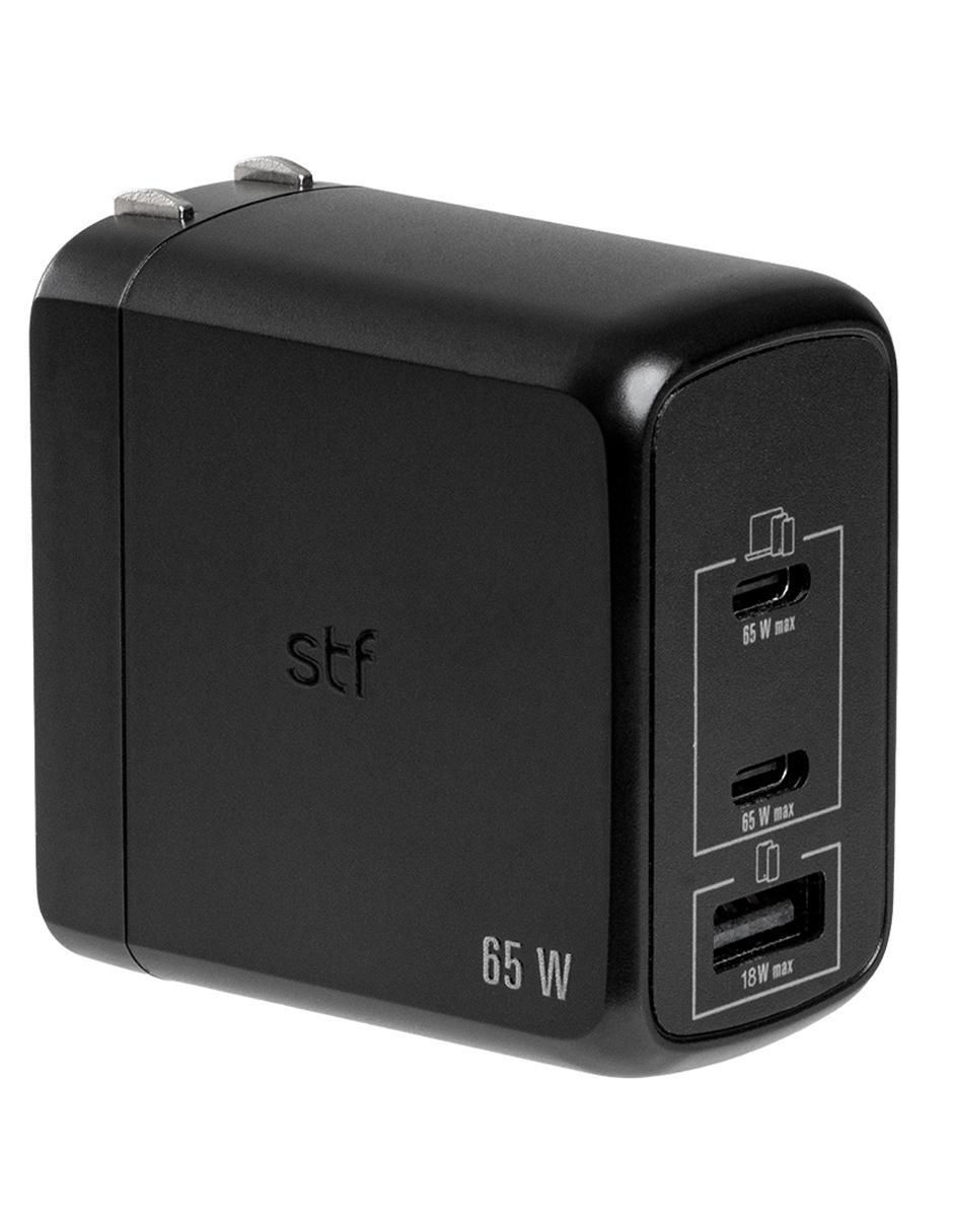 Cargador pared de 65 W USB + USB tipo C Carga Ultra Rápida Gan Trenzado 3