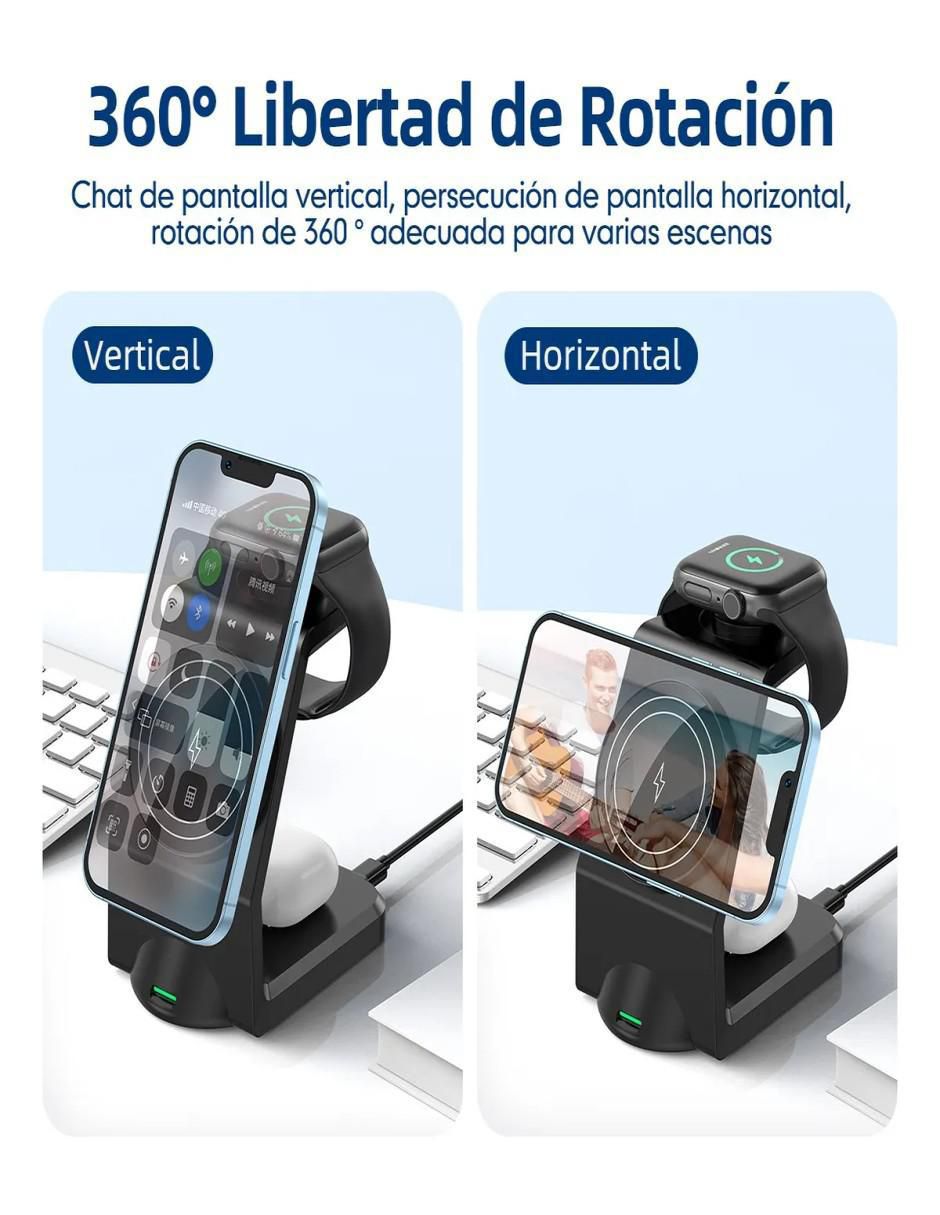 Estación de carga 3 en 1 de 15 w usb tipo c 4
