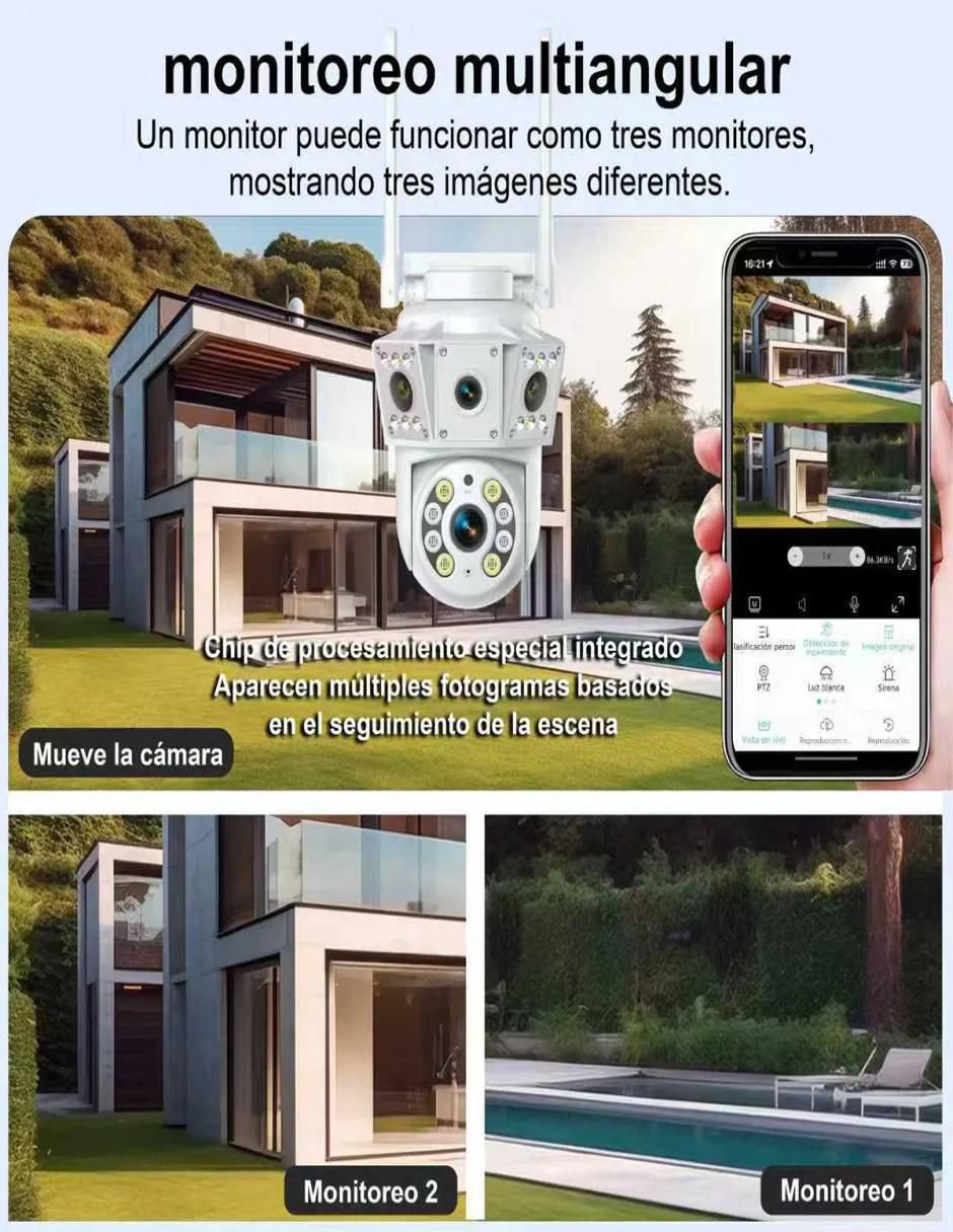 Cámara wi-fi de seguridad alámbrica 4k/uhd 360° con capacidad para grabar con vision nocturna para interior y exterior 2