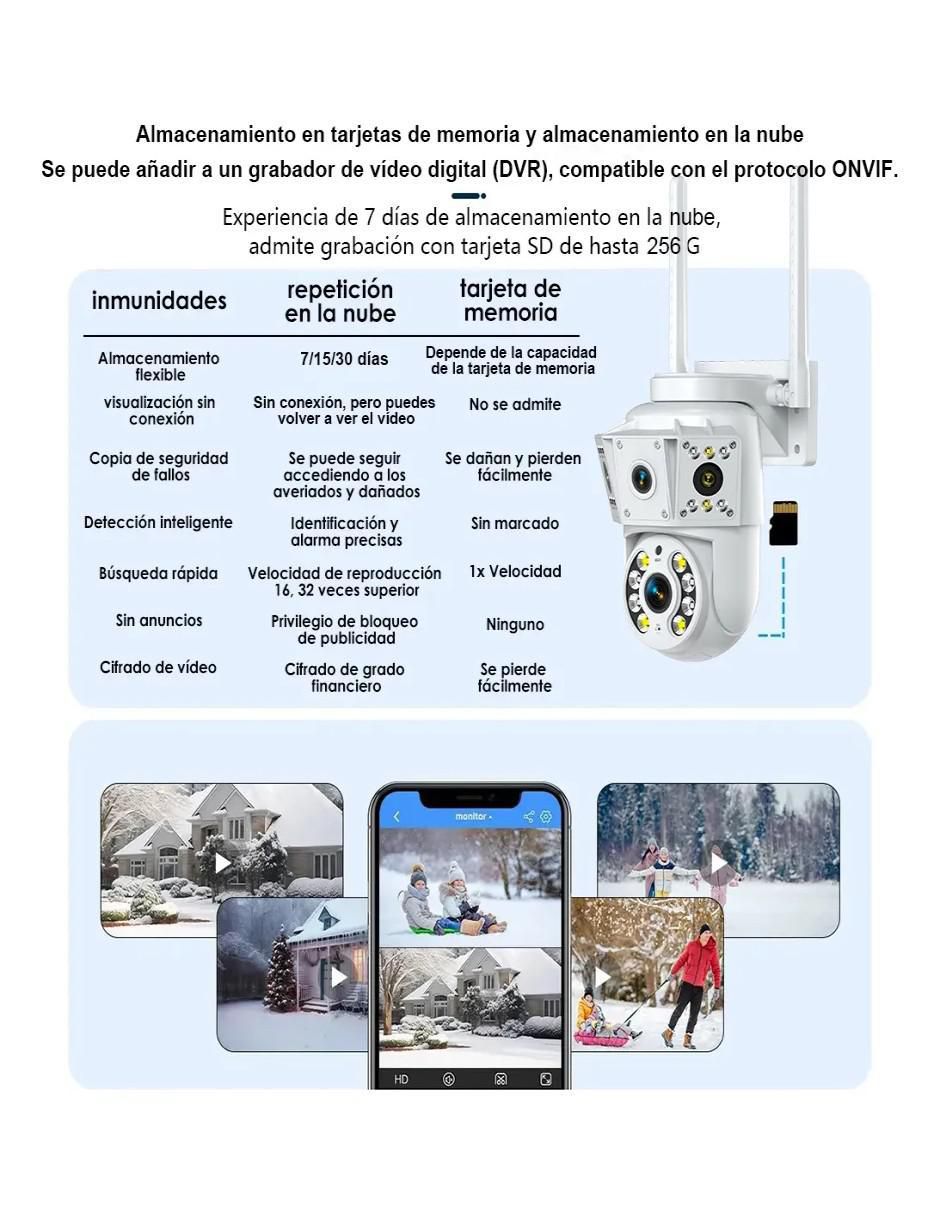 Cámara wi-fi de seguridad alámbrica 4k/uhd 360° con capacidad para grabar con vision nocturna para interior y exterior 4