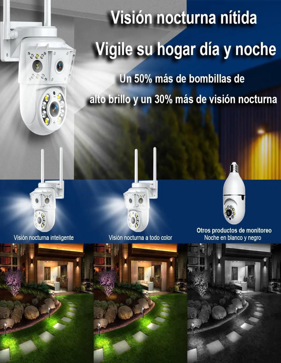 Cámara wi-fi de seguridad alámbrica 4k/uhd 360° con capacidad para grabar con vision nocturna para interior y exterior 6