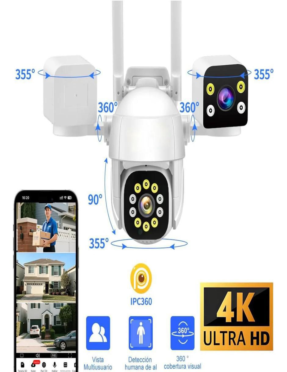 Cámara wi-fi de seguridad alámbrica 4K/UHD 360 con capacidad de grabar para exterior 6