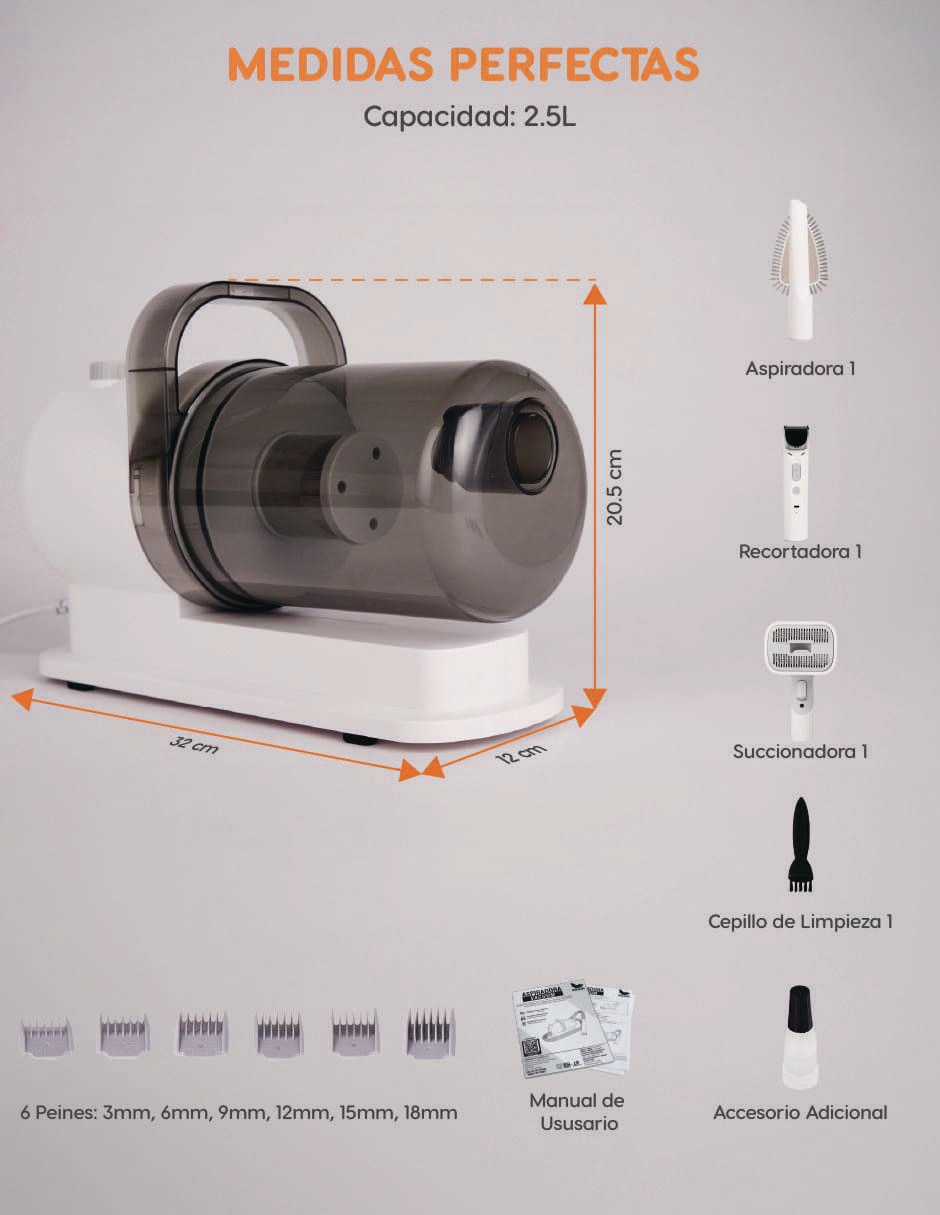 Kit de aseo y aspiradora para mascota de 300 W 9