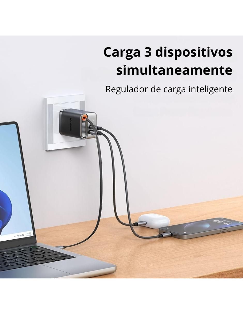 Cargador pared de 67 w usb + usb tipo c GaN 3 en 1 3