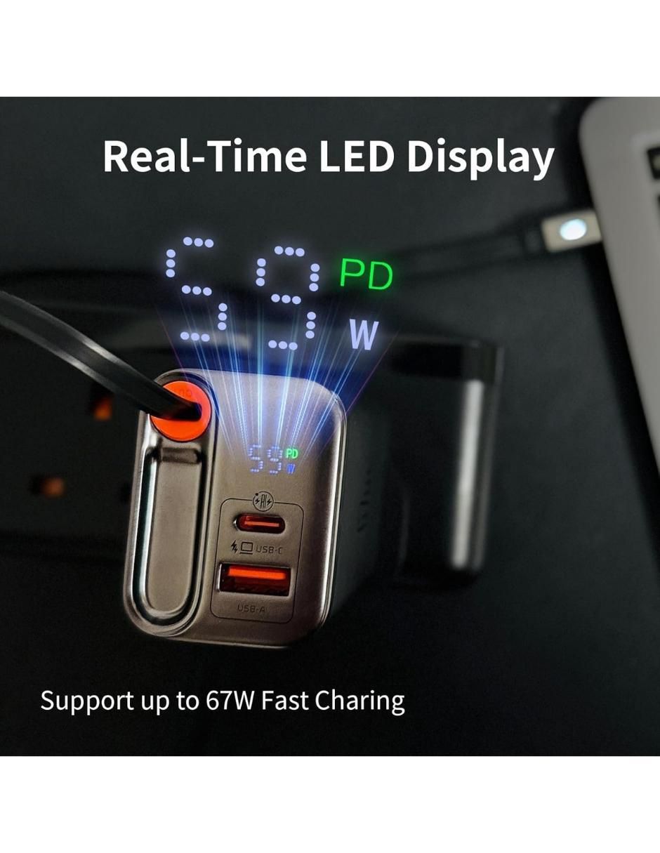 Cargador pared de 67 w usb + usb tipo c GaN 3 en 1 7